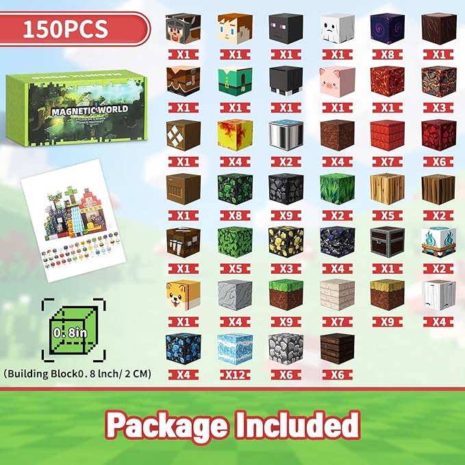 Intoypad 150PCS Magnetic Blocks for Kids, 0.8in Magnetic Building Block Toys for Boys Girls Age 3 4 5 6 7 8 9 10 Magnet Cubes Game Magnetic Tiles STEM Toys Christmas Birthday Gifts for Kids Toddlers