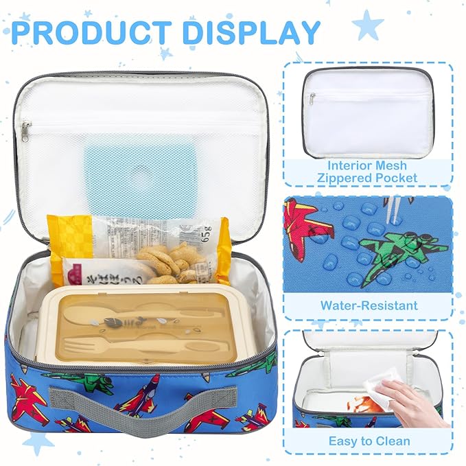 FlowFly Kids Lunch box Insulated Soft Bag Mini Cooler Back to School Thermal Meal Tote Kit for Girls, Boys, Fighter