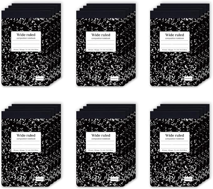 ONAVIA Small Composition Notebook Bulk, Wide Ruled, 160 Pages, Black