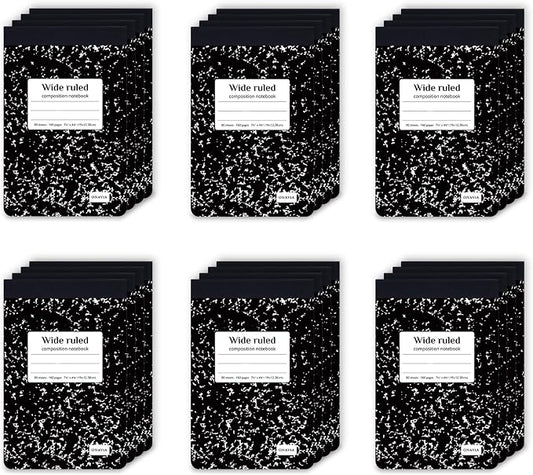 ONAVIA Small Composition Notebook Bulk, Wide Ruled, 160 Pages, Black