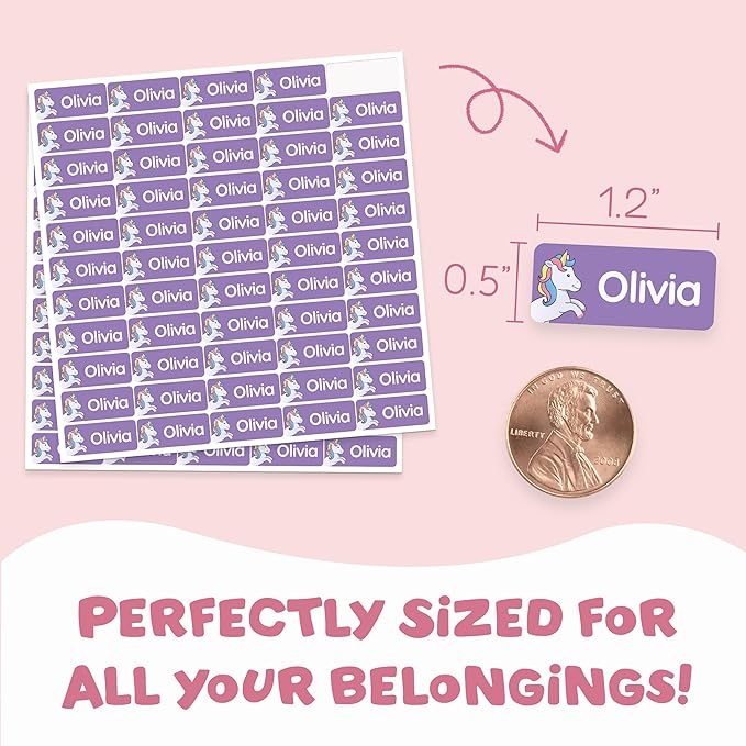 TagBuddy® Personalized Daycare Name Labels for Kids [70pcs] - Waterproof Name Stickers for School, Baby Bottles & Clothing - Custom Name Stickers - Washable Stick On Labels (1.2”x0.5”)