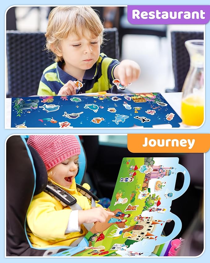Benresive Reusable Sticker Book for Toddlers, Stickers for Kids, Travel Toys for Arts & Crafts Activities, Birthday Gift for Boys & Girls, Ocean, Fairy and Dinosaur Themes
