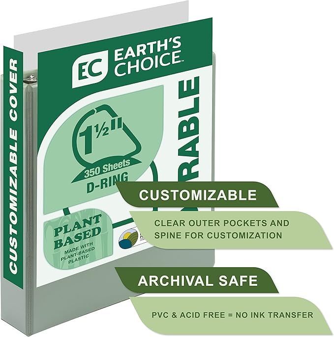 Samsill Plant-Based 1.5 Inch Durable D-Ring, View Binder, Eco-Friendly, USDA Certified Biobased, Single, Dusty Green