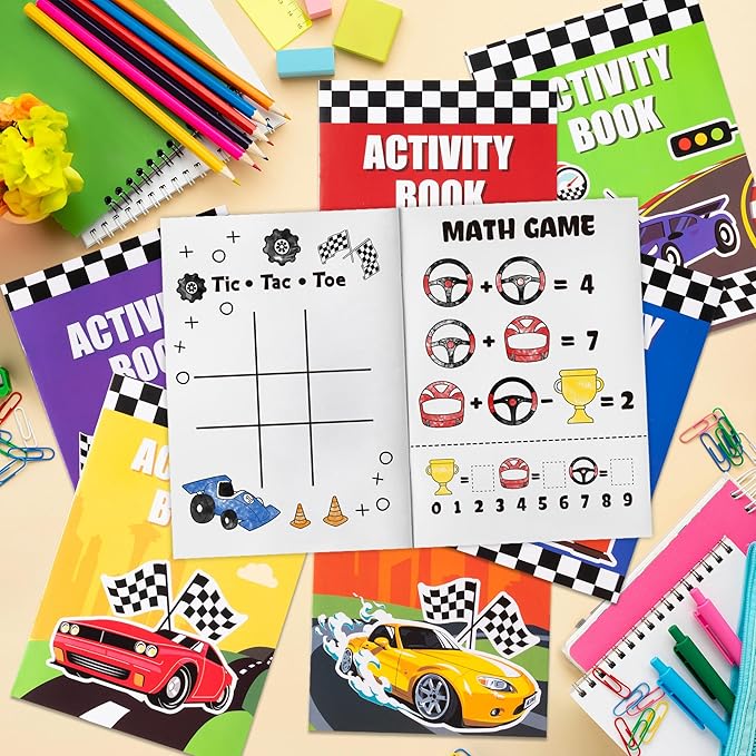 JAPBOR Race Car Coloring Books - 24PCS Mini Racing Cars Activity Color Books Bulk for Kid Party Favors, Truck Transportation Themed Small Colouring Pages for Birthday Gifts Class Drawing Painting Game