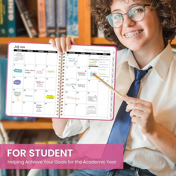 Planner 2026-2027 for Women & Men, Academic Monthly and Weekly Calendar Planner, Jul 2026 - Jun 2027, A5 (6.3" x 8.5"), Teacher Student Planning Book with Tabs, Ideal for Office School Supplies - Berry Pink