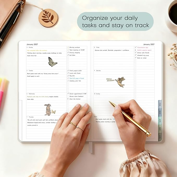 Planner 2026-2027 Monthly and Weekly Academic Planner July 2026 - June 2027, Linen Hardcover Agenda 2026-2027 Calendar Daily Planner for Student Teacher with Monthly Tabs, 6" x 8.3", Elegant Ivory