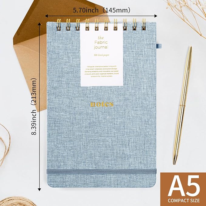 A5 Top Spiral Notebook – Hardcover Journal 160 Pages 100 GSM Thick Paper With Elastic Band & Pen Holder Steno Pads College Ruled Writing Notebooks for Work School Travel (1pack-Light Blue-style C)