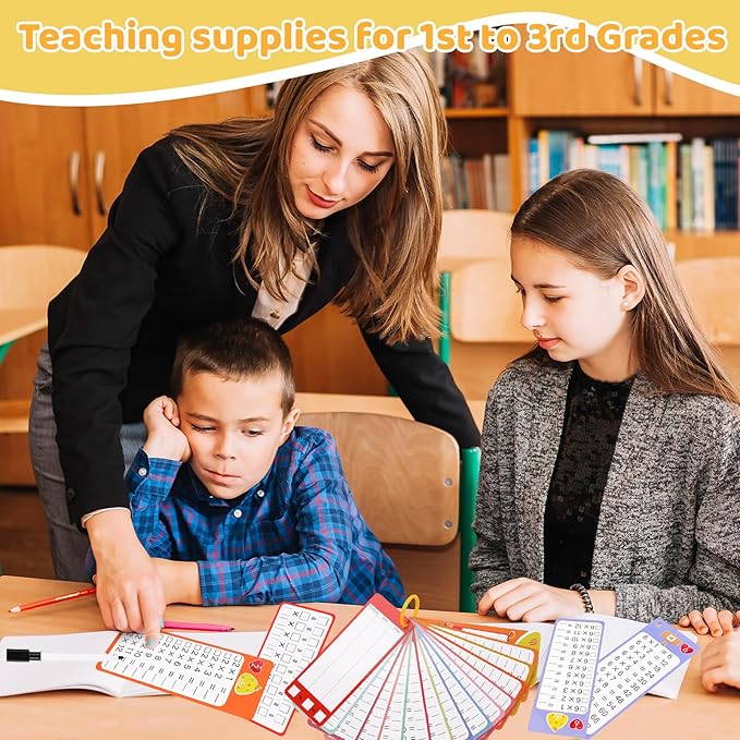 15Pcs Multiplication Flash Cards 0-12, Time Table Flash Cards Chart with 2 Dry Erase Pens 1 Rings, Educational Math Multiplication Chart for 1st to 3rd Grades Fun Learning with Math Game