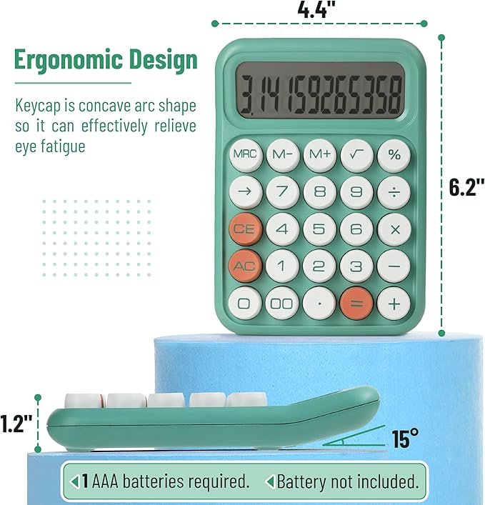 Mr. Pen- Mechanical Switch Calculator, 12 Digit Large LCD Display, Earthy Green with Big Buttons, Mechanical Switch Calculator for Home, School, Office