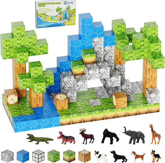 Contixo Kids Magnet Toys - ST14 145 PCs Magnetic Tiles, 3D Building Blocks, STEM Construction Creativity, Imagination, Recreational, Educational Block for Children Toddler Kids Ages 4-8