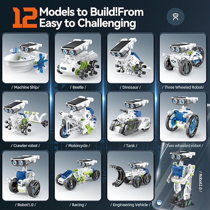 Jiakora 12-in-1 STEM Robot Kit Toys for Kids 8-12 12-16, DIY Robot Building Educational STEM Science Kits for Kids Age 8-12 12-16, 8 9 10 11 12 13 14 15 16 Year Old Boy Birthday Gifts