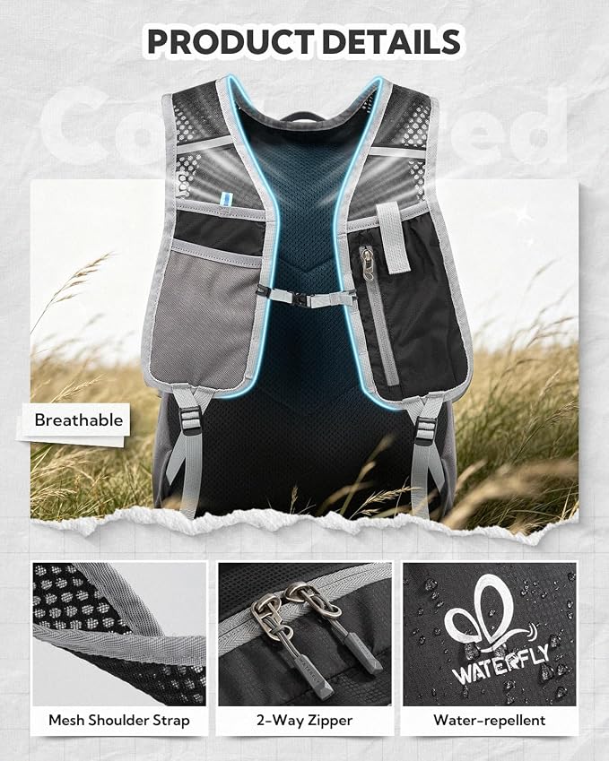 WATERFLY Packable Hiking Backpack, 20L Small Lightweight Foldable Daypack | Phone Pocket, Only 3 Steps Foldable, Breathable Shoulder Strap, Comfortable Folding Bag Pack for Women Men Travel Outdoor