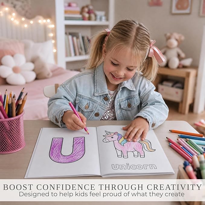 ZICOTO Fun Coloring Book for Kids - Set of 3 Cute Toddler Coloring Books with Big Simple Designs - Educational Activity Book with Themes for Alphabet, Numbers, Colors and Shapes for Boys and Girls
