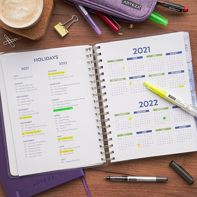 Arteza Academic Planner Bundle, Includes 9 x 7 Inches Planner, 6 x 8 Inches Lined Journal, and 2 Sticker Sheets, Office Supplies and College Essentials for Scheduling and Staying Organized