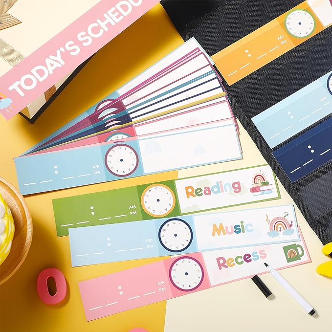 Ctosree 32 Pcs Daily Schedule Pocket Chart Rainbow Pocket Charts Classroom Pocket Chart Schedule 13+1 Pocket Kids Schedule Charts Teaching Scheduling Pocket Charts with Cards for School Classroom