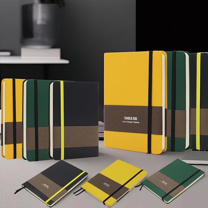 A7 Leather Journal Notebook - 2Pack Dotted/Grid/Blank Pages, 100GSM Thick Paper, Water-Resistant Cover, Elastic Closure & Inner Pocket (Black)
