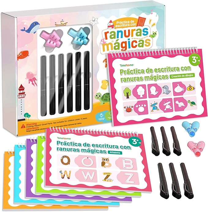 Large Magic Grooved Writing Practice for Kids 3-5 – Spanish Edition | Grooved Writing Books Ages 6-8, Handwriting Practice for Kids 5-7, Preschool Tracing Workbook for Boys & Girls