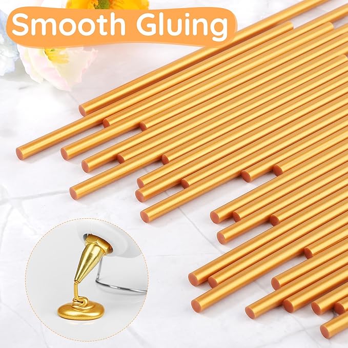 72pcs Metallic Gold Hot Glue Sticks, 0.27"x8" Mini Glue Sticks Colored for Wedding Cards, Crafting, Sealing Wax Stamp, Decoration, Art, DIY, Car Dent Repair
