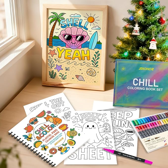 Jekohor Adult Coloring Book,Coloring Books for Adults Relaxation with 36 Markers,Funny Chill-Sweet Puns Includes 30 Pattern,Anxiety Relief-The Perfect Mindfulness Stress-Relieving Gifts for Women