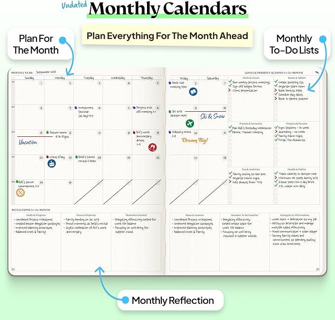 Roterunner Purpose Planner Notebook B5 7.5”x9.8” 12 Month Undated 2026 Daily Weekly and Monthly Productivity Goal Setting Tool for Work Home ADHD Planner for Adults Self Care Journal (Tan)