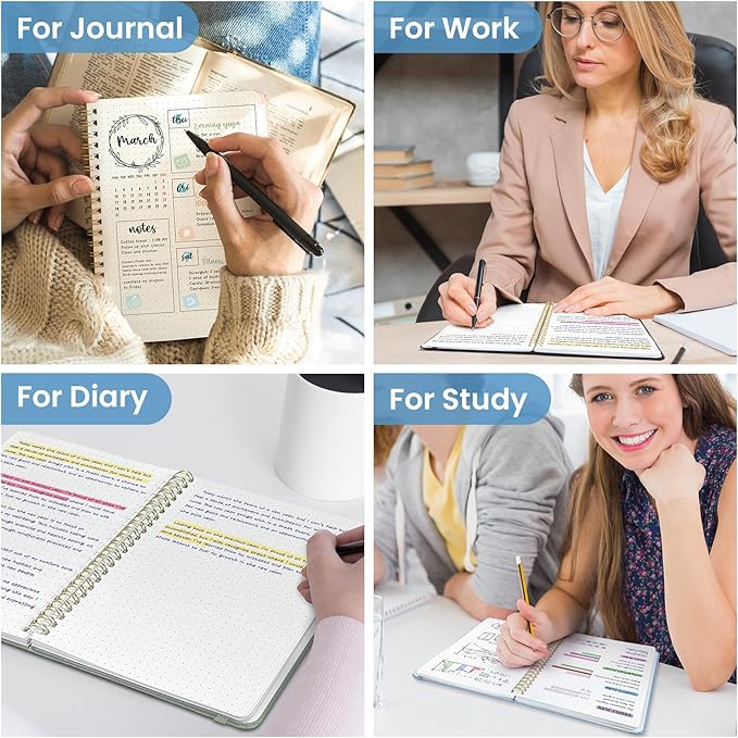 Taja Dotted Spiral Journal Notebook for Women & Men, 140 Pages, Dotted Notebook for Journaling & Note Taking, Journals for Writing, A5(5.7" x 7.9") – Blue