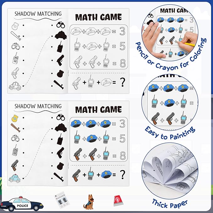 JAPBOR Police Activity Coloring Books - 24PCS Mini Policemen Activities Color Book Bulk for Kids Party Favors, Police Themed Small Colouring Pages for Birthday Gifts Classroom Drawing Painting Games