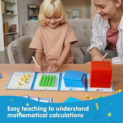 TOMMYHOME Base Ten Blocks with Place Value Chart 12 Boxes - Math Manipulatives for Kids.Counting Blocks for Math to Help Educate Kindergarten Teachers