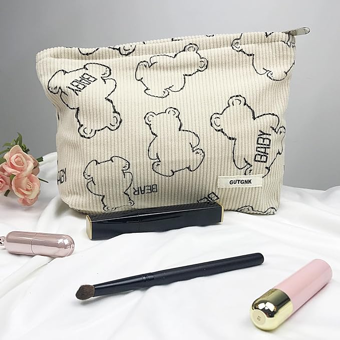 GUTGNK Women's Cosmetic Bag, Cute Bear Travel Cosmetic Bag Small Cosmetic Bag Skin Care Cosmetic Change and Wash Convenient Handbag Zipper Storage Bag