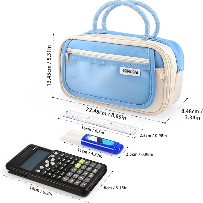 TOPBIDAI Large Pencil Case Pouch School Supplies for Girls Boy Women Men | Big Pencil Bag with 5 Compartments, Easy Grip Handle, Office College School Pencil Box