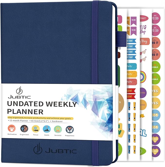 Planner for 2026-2027, Undated Planner Weekly and Monthly Appointment Book for Time Management Productivity Planners with Stickers (Dark Blue)