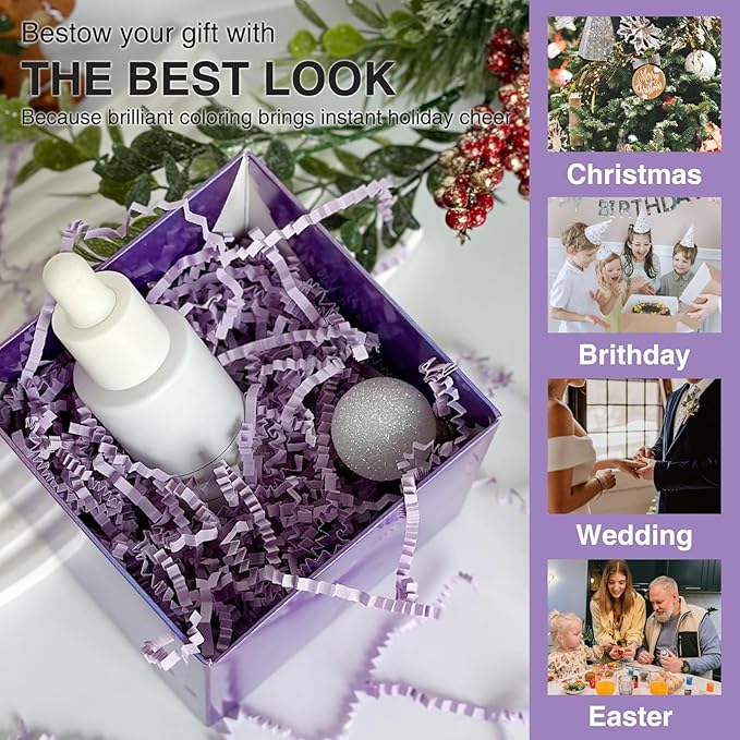 1LB Crinkle Cut Paper Shred Filler for Gift Box Bag and Basket on Holidays (Light Purple)