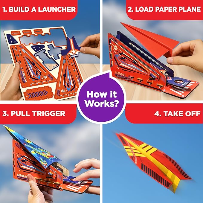 Doctor Jupiter Paper Airplane Book Kit with Launcher for Kids Ages 6+ | STEM Toys, Birthday Gift Ideas for 6,7,8,9,10,11,12 Year Old Boys | DIY Craft Activities, 50+ Paper Airplanes