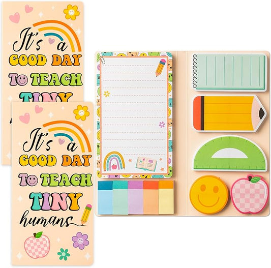 B1ykin Retro Teacher Sticky Notes Set - A Good Day to Teach Tiny Humans Self-Stick Notes Pad, 550 Sheets Writing Memo Pages Sticky Notepad for Teacher Appreciation Gifts, School Office Supplies (2Pcs)