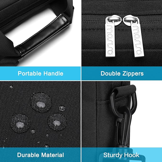 MOSISO Laptop Shoulder Bag 17.3 inch, 17-17.3 inch Computer Bag Compatible with Dell XPS/HP Pavilion/Ideapad/Acer/Alienware/HP Omen with 2 Raised&1 Flapover&1 Horizontal Pocket&Handle&Belt, Black