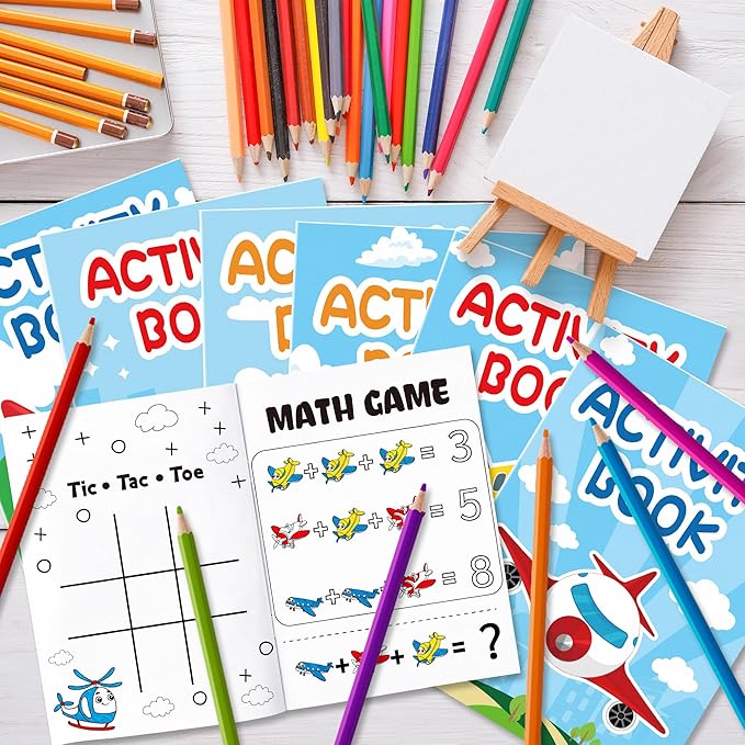 JAPBOR Airplane Party Coloring Books - 24PCS Mini Airplanes Theme Activity Color Book Bulk for Kid Party Favors, Cartoon Plane Small Colouring Pages for Birthday Gifts Class Drawing Painting Game
