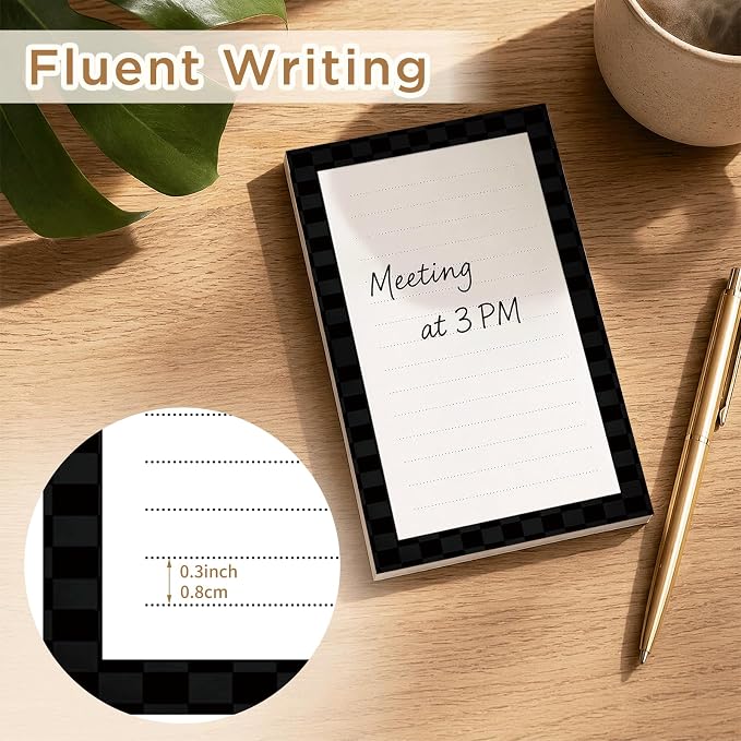Lined Sticky Notes 4x6 in, 2 Pack Large Cute Notepads with Lines, Bright Post Memo Note Pads Big Rectangular Sticky Notes for Office Black Plaid