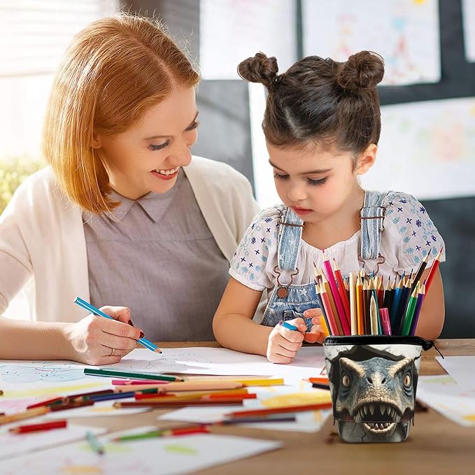 Dinosaur Kids Standing Pencil Case Girls Boys Telescopic Stationary Pouch with Zipper Large Capacity Stand up Pen Bag Portable Makeup Holder for Children School Students Office Supplies