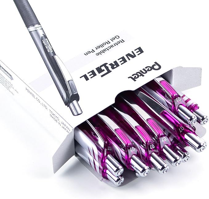 Pentel EnerGel RTX Retractable Liquid Gel Ink Pen, (0.7mm) Medium line, Magenta Ink, Box of 12 Pens (BL77-V4)