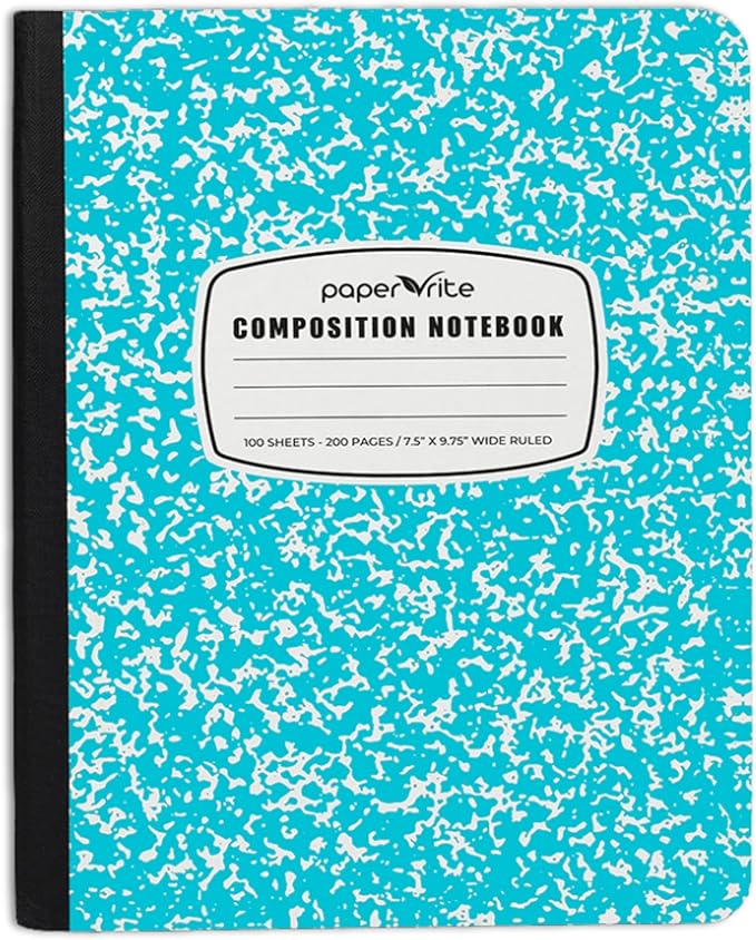 Assorted Marble Composition Notebook Wide Ruled (9.75x7.5 in), 100 Sheets | 200 Pages | For School, Office, Students, Teachers (1, Blue)