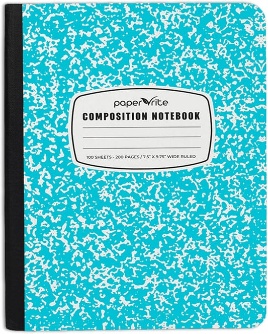 Assorted Marble Composition Notebook Wide Ruled (9.75x7.5 in), 100 Sheets | 200 Pages | For School, Office, Students, Teachers (1, Blue)