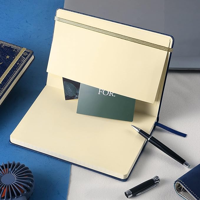Artfan Ruled Notebook/Journal – Premium Thick Paper Faux Leather Classic Writing Notebook with Pocket + Page Dividers Gifts, Banded, Large, 144 Pages, Hard Cover, Lined (5.8''x 8.4'') - Blue