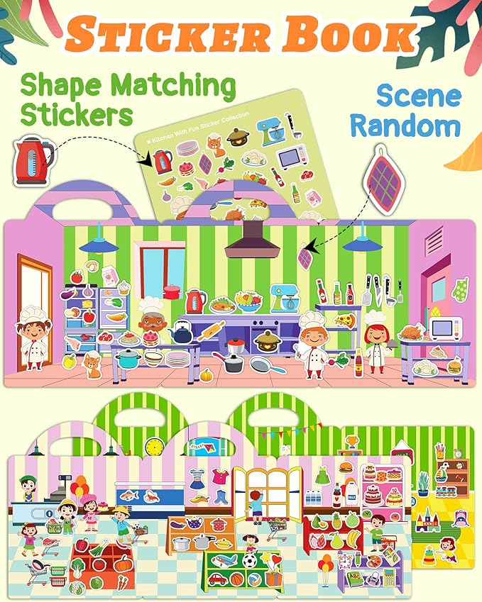 Benresive Reusable Sticker Book for Toddlers & Stickers for Kids, Toddler Travel Toys, Craft Activities, Boys & Girls Birthday Gifts