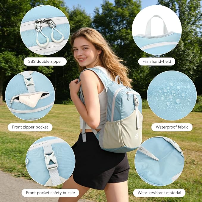 15L Small Hiking Backpack for Women Men Lightweight Packable Backpack Foldable Casual Daypack for Camping Travel Outdoor, Blue