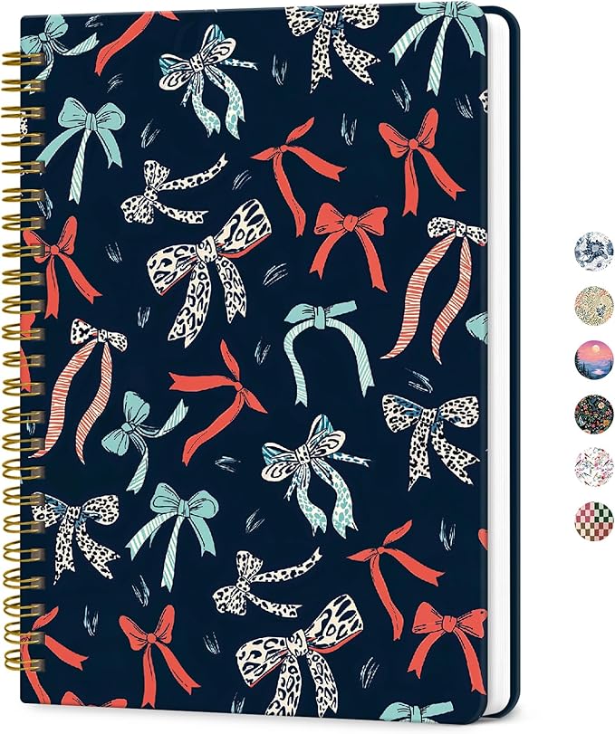 ZOTIA Lined Spiral Journal for Women, A5 Cute Hardcover College Ruled Notebook for Work, School & Note Taking, Aesthetic Writing Journal, 140 Pages (5.8" x 8.3"), Ribbon Parade