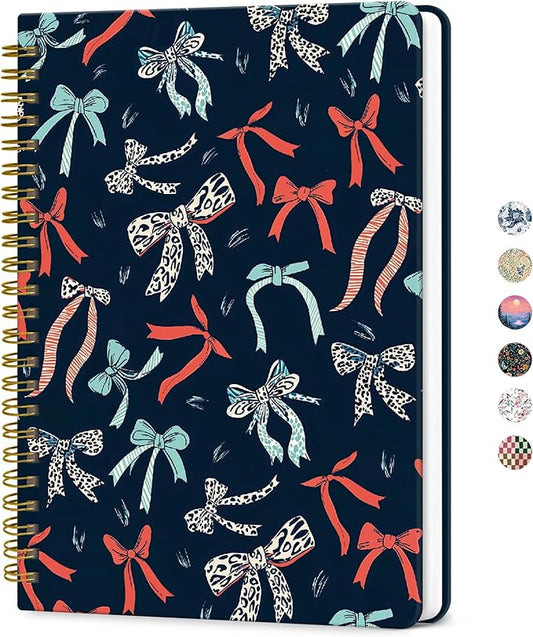 ZOTIA Lined Spiral Journal for Women, A5 Cute Hardcover College Ruled Notebook for Work, School & Note Taking, Aesthetic Writing Journal, 140 Pages (5.8" x 8.3"), Ribbon Parade