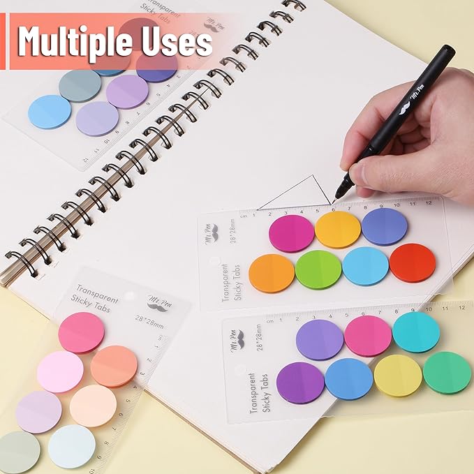 Mr. Pen- Round Transparent Sticky Notes, 1.1” Diameter, 28 Pads, 1120 Sheets, Colorful, Water-Resistant See-Through Sticky Notes Bulk & Fineliner, Smooth Writing, Note Tabs for Bible Journaling