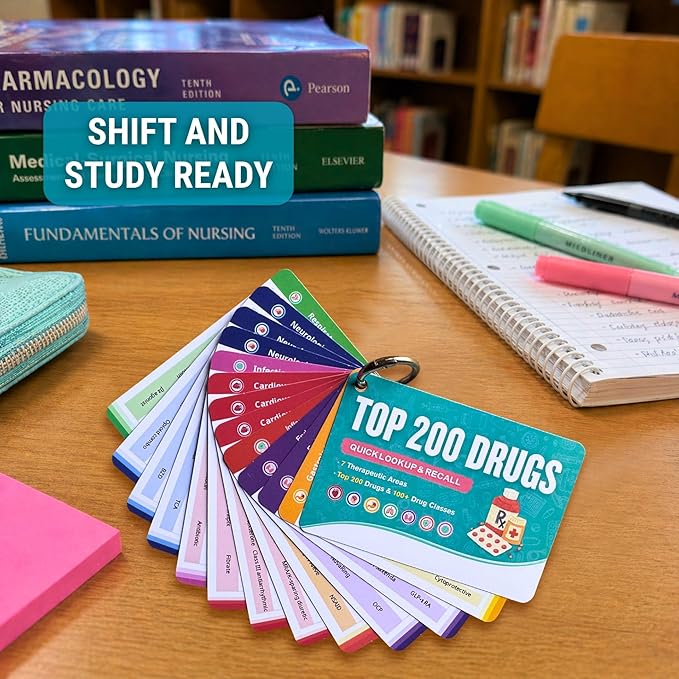 Top 200 Drugs Flashcards - PVC Pharmacology Flash Cards for Nurses, Pharmacy Tech & Paramedic, Pocket Medication Drug Cards, Nursing School Essentials & Pharmacy Technician Study Guide
