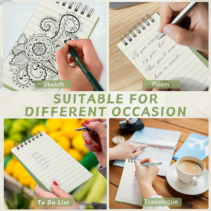 Tenceur 2 Pcs Eucalyptus Green Pocket Notebook Small 3x5 Inch Top Spiral Notepads Bound Notebook with Lined 120 Pages Mini Memo Pads for Office College Nurse Essentials Back to School Gift