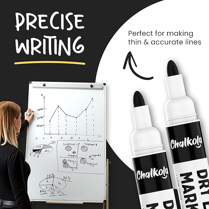 Chalkola Black Dry Erase Markers Fine Tip Bulk Pack of 60, Black Fine Point White Board Markers Dry Erase Pens - Low Odor Whiteboard Pens for Kids, Home, Office, Back to School Supplies