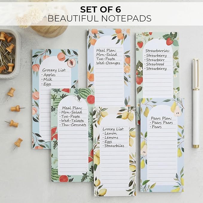 Beautiful Magnetic Notepads for Fridge - Set Of 6 Modern Note Pads with Lined Pages to Easily Write Notes & Make Grocery/Shopping Lists - Cute To Do List Pad w/ Strong Magnets for Your Refrigerator